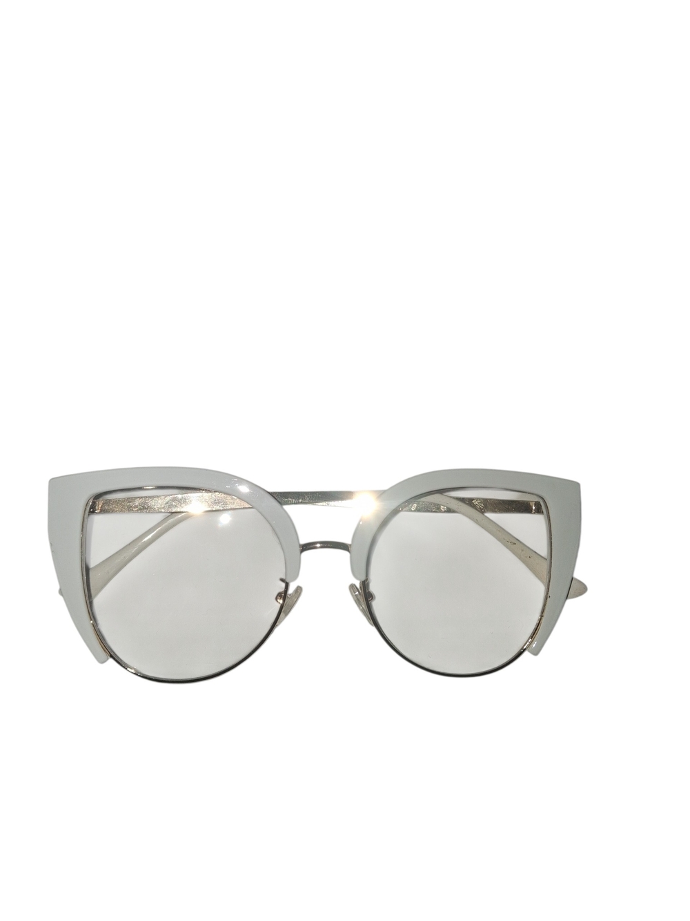 White Cat-Eye Women's Sunglasses with Metallic Accents Clear Lenses New